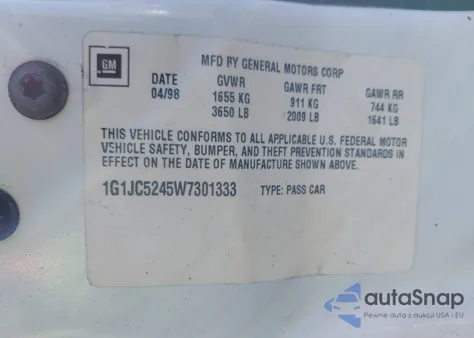 1998 Chevrolet Cavalier из США, поврежденный, VIN 1G1JC5245W7301333